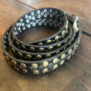 JCrew Black Leather Studded Wrap Belt